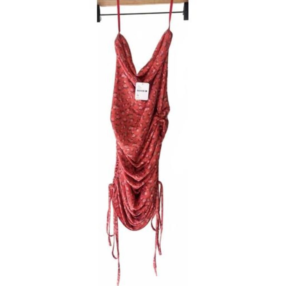 Free People Red Floral Ruched Mini Dress